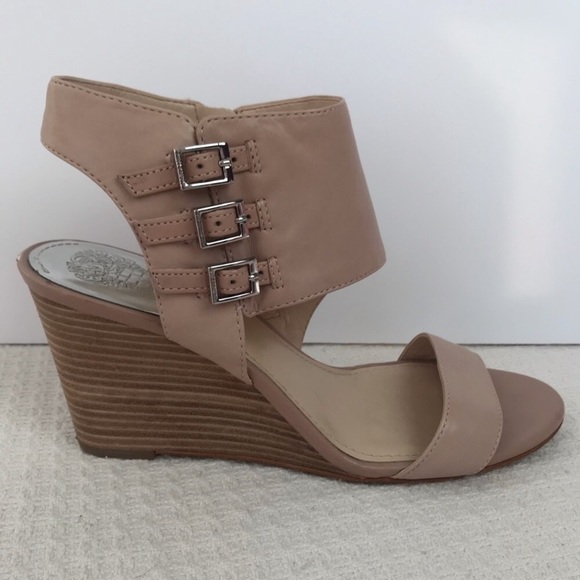 Vince Camuto Lyssia Pink Leather Wedge Sandals - Picture 3 of 8